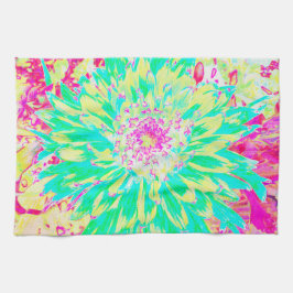 Paño De Cocina Flor Dahlia decorativa amarillo y magenta