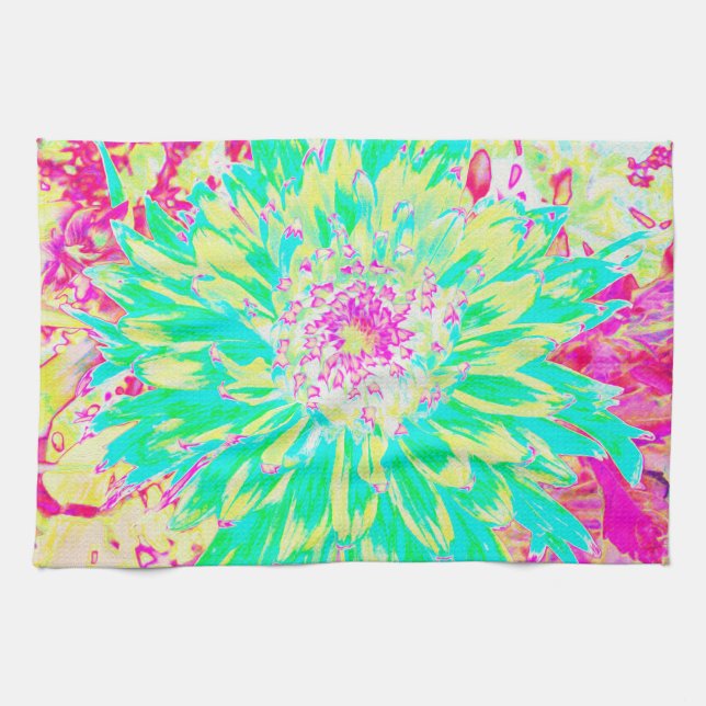 Paño De Cocina Flor Dahlia decorativa amarillo y magenta (Horizontal)