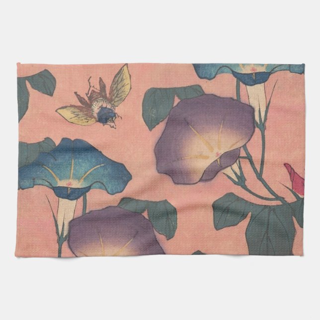 Paño De Cocina Flor de abeja rosa Clásica Hokusai Art (Horizontal)