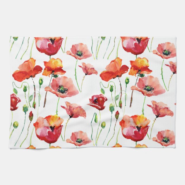 Paño De Cocina Flor De Adormidera: Sencillo Fondo Sin Marea. (Horizontal)