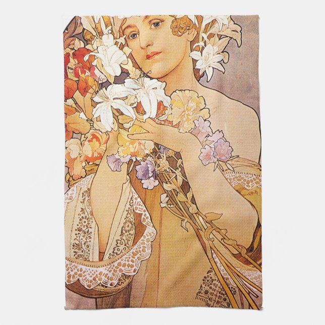 Paño De Cocina Flor de Alphonse Mucha (Vertical)