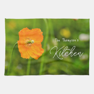 Paño De Cocina Flor de amapola naranja floreciendo con nombre per
