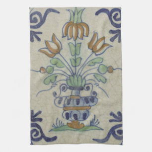 Paño De Cocina Flor De Cerámica Delft Tile Antiguo