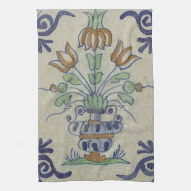 Paño De Cocina Flor De Cerámica Delft Tile Antiguo (Vertical)