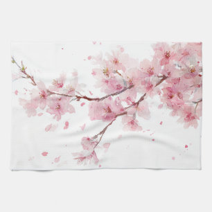 Paño De Cocina Flor de cerezo rosa Sakura acuarela floral Boho