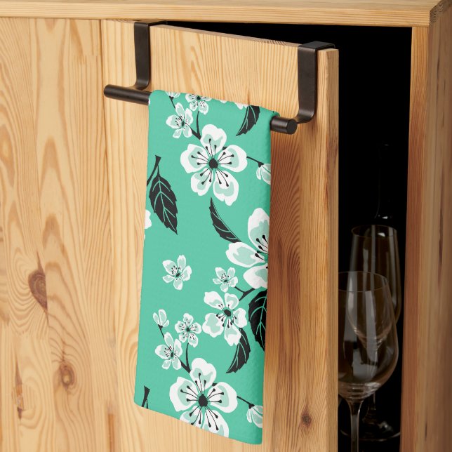 PAÑO DE COCINA FLOR DE CEREZO - SAKURA (MENTA) (Pliegue de tercios)