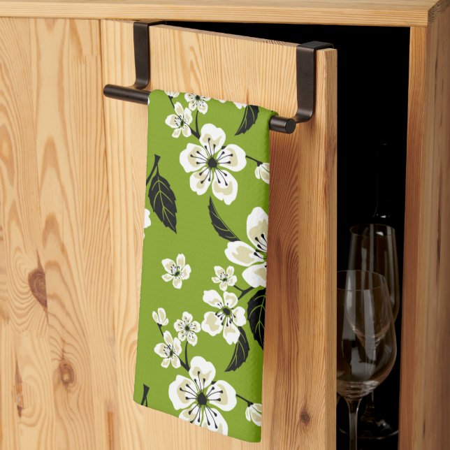 PAÑO DE COCINA FLOR DE CEREZO - SAKURA (VERDE MATCHA) (Pliegue de tercios)