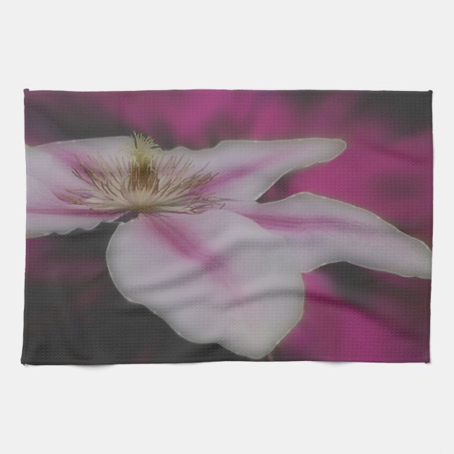 Paño De Cocina Flor De Clematis Blanco Y Rosa (Horizontal)
