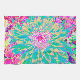 Paño De Cocina Flor de Dahlia verde y rosa caliente decorativa Ve