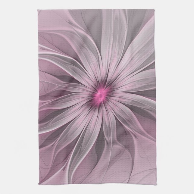 Paño De Cocina Flor de fantasía Abstracto Plum Floral Fractal Art (Vertical)