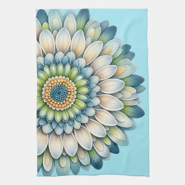 Paño De Cocina Flor de Hod - Azul, Sage y Amarillo (Vertical)