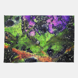 Paño De Cocina Flor de lino y hojas envejecidas en mosaico esculp