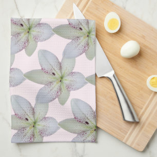 Paño De Cocina Flor de lirio blanco rayado dorado