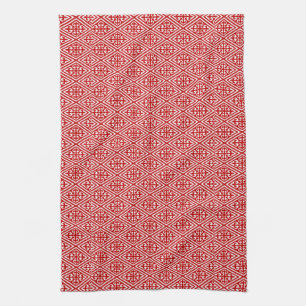 Paño De Cocina Flor de lis medieval, rojo y blanco del damasco