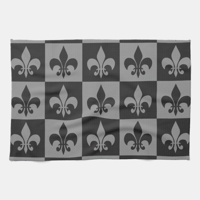 Paño De Cocina Flor de lis negra y gris (Horizontal)