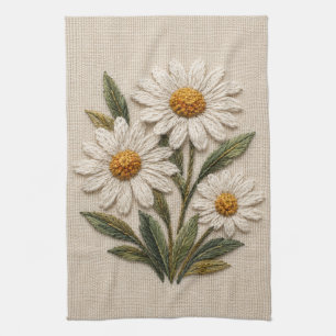 Paño De Cocina Flor de margarita bordada