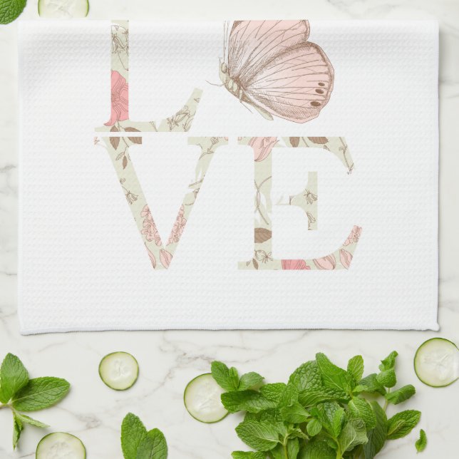 Paño De Cocina Flor de mariposa de amor rosa (Doblado)