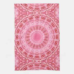 Paño De Cocina Flor de medallón rosa y roja de Mandala Kaleidosco