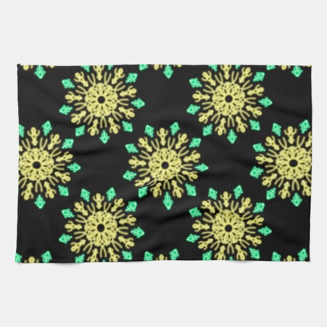 Paño De Cocina Flor de neón amarillo y verde (Horizontal)