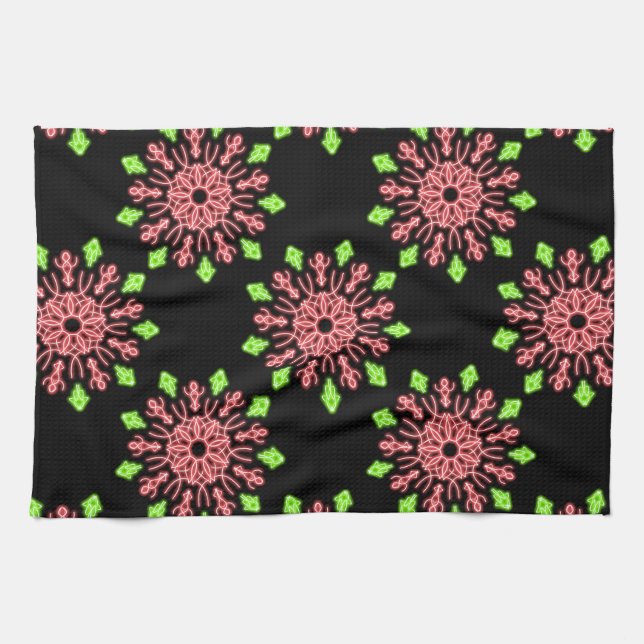 Paño De Cocina Flor de neón roja y verde (Horizontal)