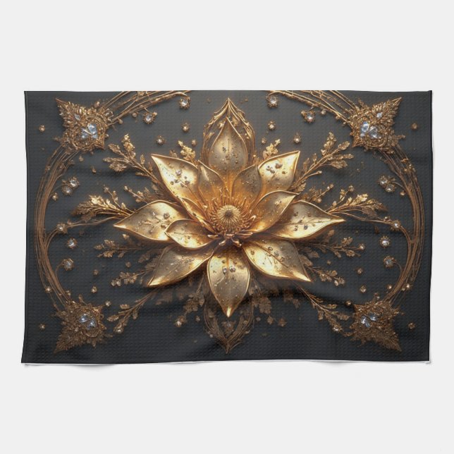 Paño De Cocina Flor de Oro Lujosa (Horizontal)