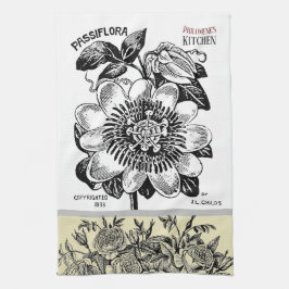 Paño De Cocina Flor de pasión antigua - Tu elección de texto