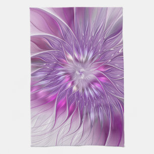 Paño De Cocina Flor de pasión fractal abstracta rosa púrpura