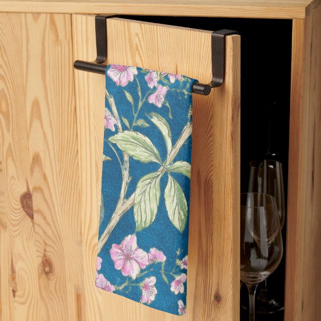 Paño De Cocina Flor de pavo real de Chinoiserie azul (Pliegue de tercios)