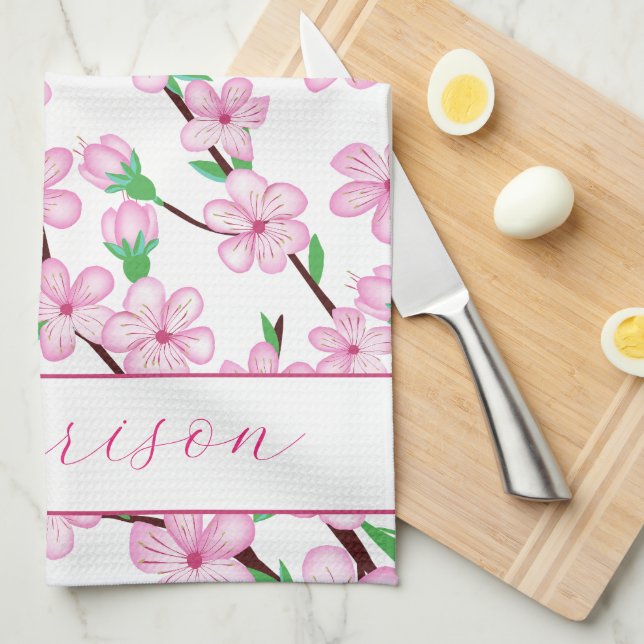 Paño De Cocina Flor de sakura de cerezo rosa (Doblado Cuarto)