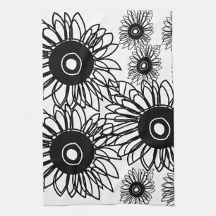 Paño De Cocina Flor de tatuaje flor de girasol negro blanco tatua