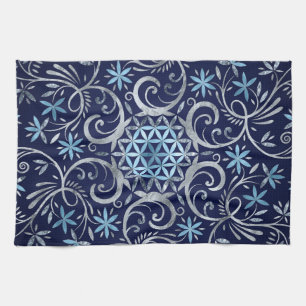 Paño De Cocina Flor de vida Mandala - Azul plateado