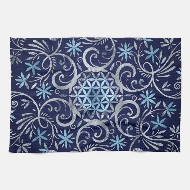 Paño De Cocina Flor de vida Mandala - Azul plateado (Horizontal)