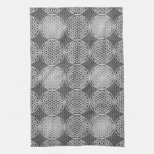 Paño De Cocina Flor de vida - patrón de sello - gris