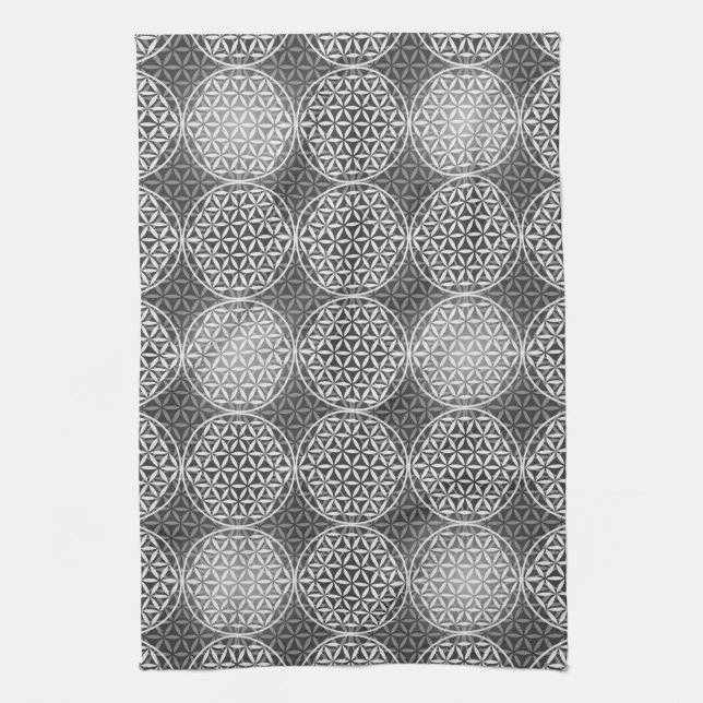 Paño De Cocina Flor de vida - patrón de sello - gris (Vertical)