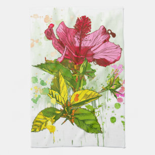 Paño De Cocina Flor del hibisco - pintura de la acuarela