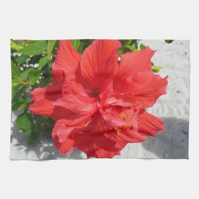 Paño De Cocina Flor doble roja hibiscus (Horizontal)