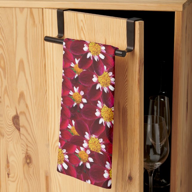 Paño De Cocina Flor floral de Dahlia roja (Pliegue de tercios)