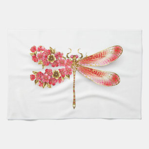 Paño De Cocina Flor libélula con sakura de joyas