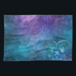 Paño De Cocina Flor Lotus elegante y turquesa<br><div class="desc">Relieve metalizado de flores de color turquesa,  azul acuático y verde. Este patrón floral es simbólico del budismo espiritual.</div>
