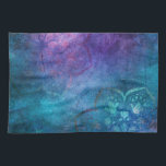 Paño De Cocina Flor Lotus elegante y turquesa<br><div class="desc">Relieve metalizado de flores de color turquesa,  azul acuático y verde. Este patrón floral es simbólico del budismo espiritual.</div>