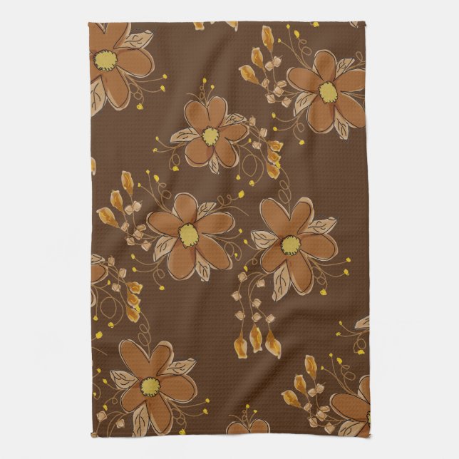 Paño De Cocina Flor marrón oscura con estampado (Vertical)