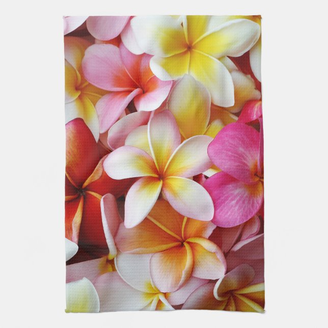 Paño De Cocina Flor mezclada blanca amarilla rosada del Plumeria (Vertical)