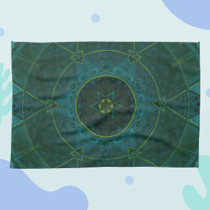 Paño De Cocina Flor Mosaica Kaleidoscope Verde azulada