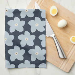 Paño De Cocina Flor Retro Azul Claro y Azul Marino