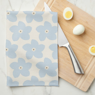 Paño De Cocina Flor Retro Azul Claro y Crema