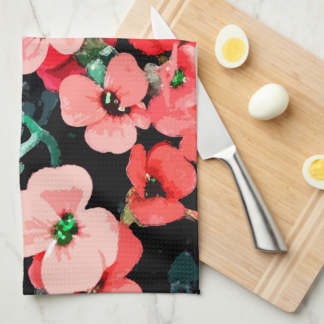 Paño De Cocina Flor roja acuática (Doblado Cuarto)