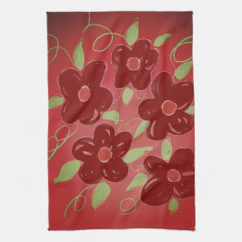 Paño De Cocina Flor roja de grano oscuro