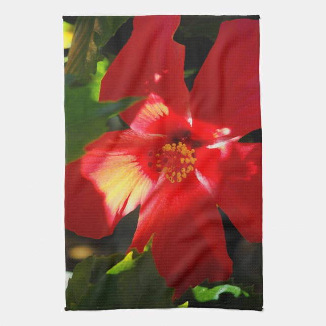 Paño De Cocina Flor roja hibiscus en el sol (Vertical)