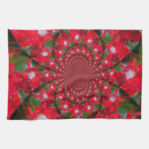 Paño De Cocina Flor Roja Natural Pluma Blanca Kaleidoscope Arte