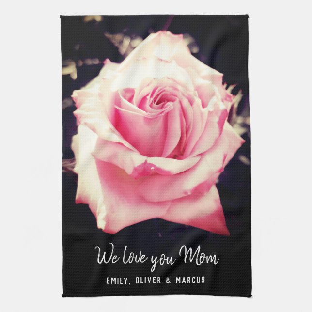 Paño De Cocina Flor rosa rosa ama a tu mamá. (Vertical)